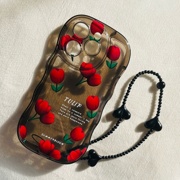 Brand New Beautiful Tulips Phone Case with Heart Lanyard for IPhone 14 Pro - Picture 8 of 12